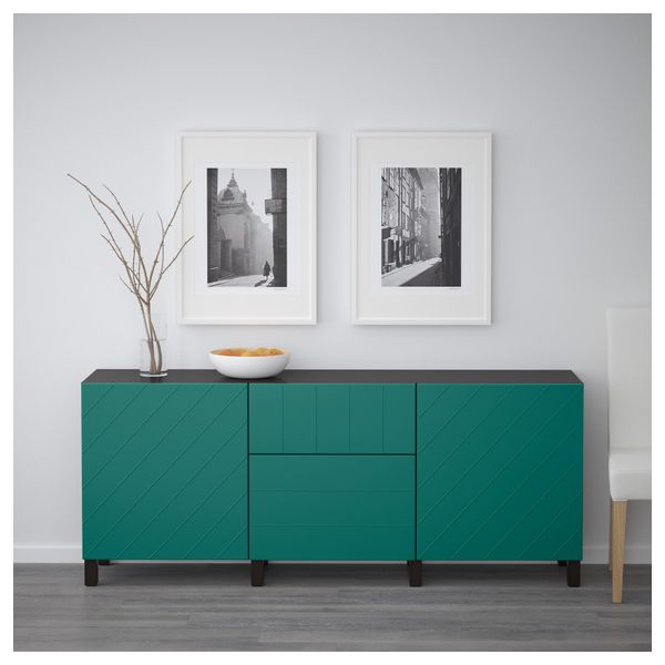 Комбинация для хранения с ящиками БЕСТО, черно-коричневый, Халлставик сине-зеленый (180x40x74 см) - фото 2