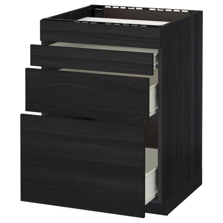 Напольный шкаф для духовки, 4фасада, 3 ящика МЕТОД / ФОРВАРА, черный, Тингсрид черный
