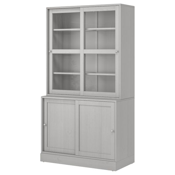 Комбинация с раздвижными дверьми, серый 121x47x212 см IKEA HAVSTA ХАВСТА 892.659.16 - фото 1