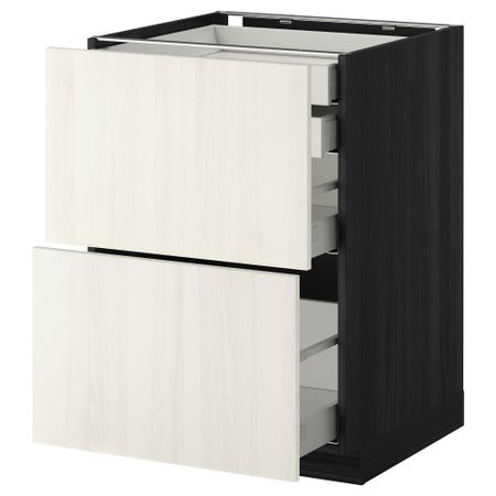 Напольный шкаф 2 фронтальные панели, 2 нижних, 1 средний, 1 высокий ящик МЕТОД / МАКСИМЕРА, черный, Росдаль белый