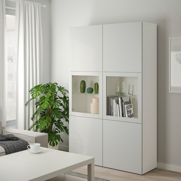 Комбинация для хранения + стеклянная дверц, белый, Лаппвикен светло-серый прозрачное стекло, 120x40x192 см IKEA БЕСТО 792.474.47 - фото 2