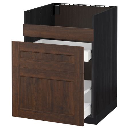 Напольный шкаф под мойку ДУМШЁ, 3 фасада, 2 ящика МЕТОД / МАКСИМЕРА, черный, Эдсерум коричневый