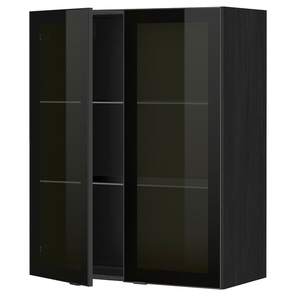 Навесной шкаф с полками, 2 стекло дв, черный/Ютис дымчатое стекло 80x100 см IKEA МЕТОД 493.306.12 - схема-чертеж с размерами