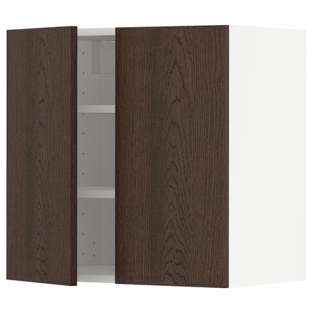 Навесной шкаф с полками/2дверцы, белый/Синарп коричневый 60x60 см IKEA METOD МЕТОД 894.046.77