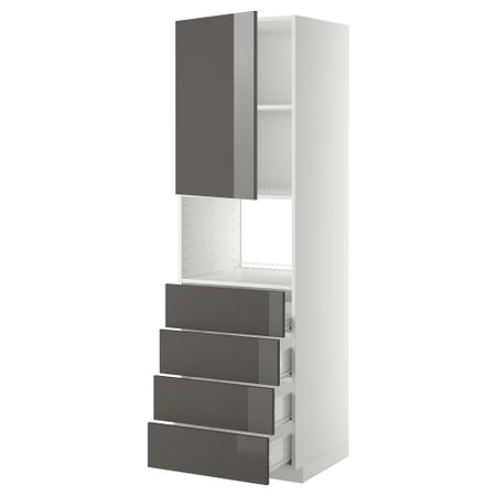 Высокий шкаф для духовки, дверца, 4 ящика МЕТОД / ФОРВАРА, белый, Рингульт серый