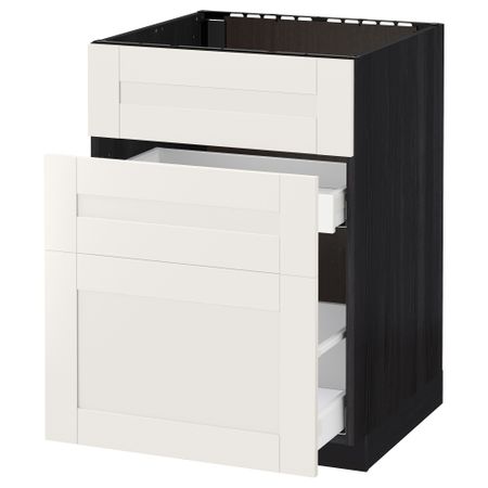 Напольный шкаф под мойку + 3 фронтальных панели, 2 ящика МЕТОД / МАКСИМЕРА, черный, Сэведаль белый