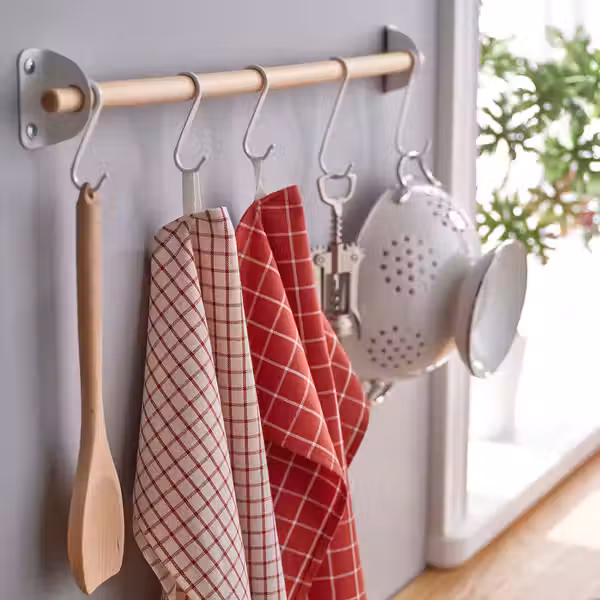 RINNIG Полотенце кухонное - красный/бежевый в полоску 45x60 см - фото 3