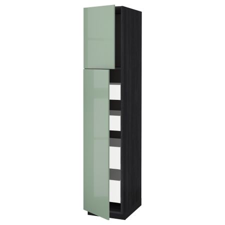 Высокий шкаф/2дверцы/4ящика МЕТОД / МАКСИМЕРА, черный, Калларп светло-зеленый