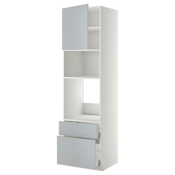 Высокий шкаф для духовки/СВЧ дверца, 2 ящика МЕТОД / МАКСИМЕРА, белый, Веддинге серый - фото 1