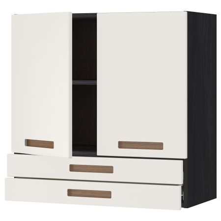 Навесной шкаф, 2 дверцы, 2 ящика МЕТОД / ФОРВАРА, черный, Мэрста белый