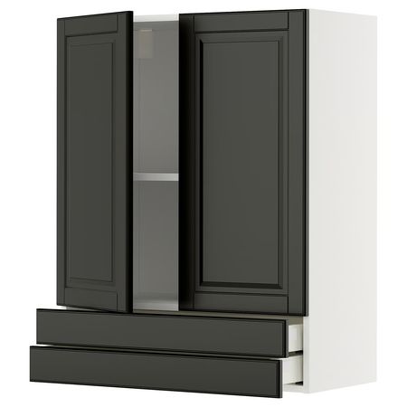 METOD / MAXIMERA Навесной шкаф/2дверцы/2ящика - белый/Bodbyn чёрный 80x100 см