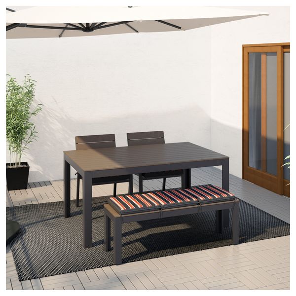Стол + 2 стула + скамья, для сада ФАЛЬСТЕР, черно-коричневый, Экерон черный - фото 2
