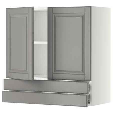 Навесной шкаф, 2 дверцы, 2 ящика МЕТОД / ФОРВАРА, белый, Будбин серый
