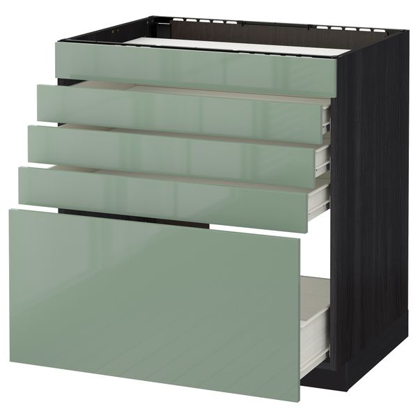Напольный шкаф для варочной панели, 5 фасадов, 4 ящиков МЕТОД / ФОРВАРА, черный, Калларп светло-зеленый - фото 1