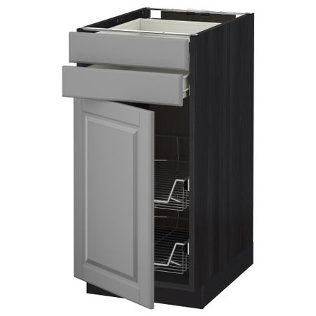 Напольный шкаф, дверца, 2 ящика, проволочных корзин МЕТОД / ФОРВАРА, черный, Будбин серый