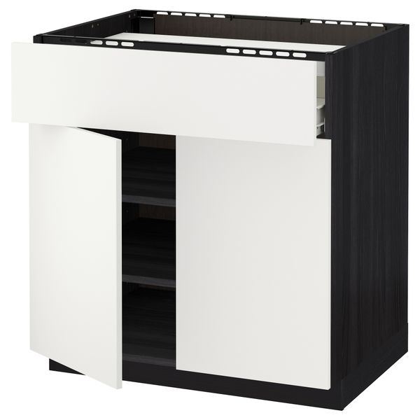 Напольный шкаф для варочной панели, ящик, полка, 2 дверцы МЕТОД / ФОРВАРА, черный, Хэггеби белый (80x60 см) - схема-чертеж с размерами