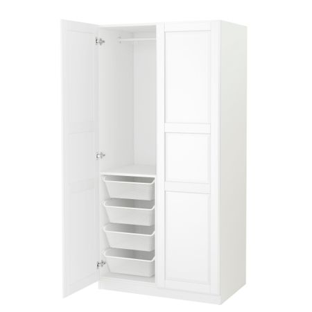 Гардероб, белый, белый, 100x60x201 см IKEA PAX ПАКС, TYSSEDAL ТИССЕДАЛЬ 191.274.19