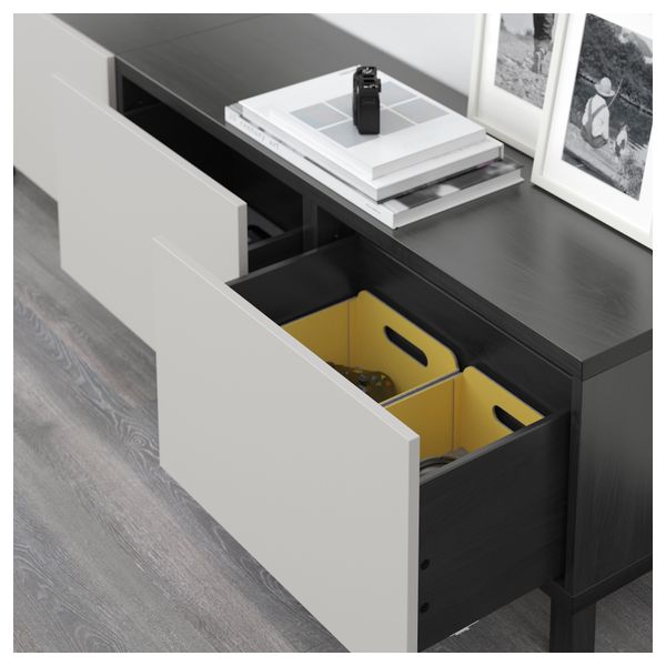 Комбинация для хранения с ящиками БЕСТО, черно-коричневый, Лаппвикен светло-серый (180x40x48 см) - схема-чертеж с размерами