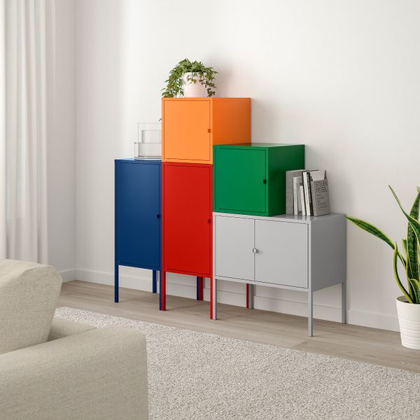 Комбинация для хранения, темно-синий красный, оранжевый, серый/темно-зеленый 130x117 см IKEA ЛИКСГУЛЬТ 792.488.66 - фото 2