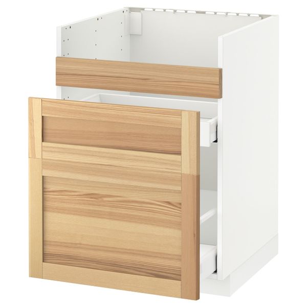 Напольный шкаф для мойки ХАВСЕН/3фасада/2ящ, белый/Торхэмн ясень 60x60 см IKEA METOD МЕТОД 292.804.58 - фото 1