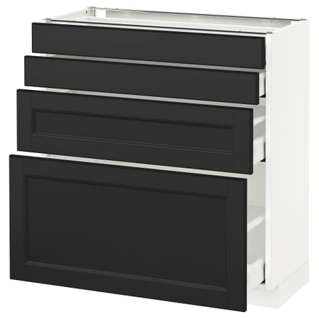 Напольный шкаф 4 фронтальных панели, 4 ящика МЕТОД / МАКСИМЕРА, белый, Лаксарби черно-коричневый