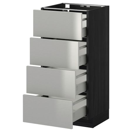 Напольный шкаф 4 фронтальных панели, 4 ящика МЕТОД / МАКСИМЕРА, черный, Гревста нержавеющ сталь