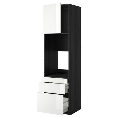 Высокий шкаф для двойной духовки, 3 ящика, дверца МЕТОД / МАКСИМЕРА, черный, Рингульт белый