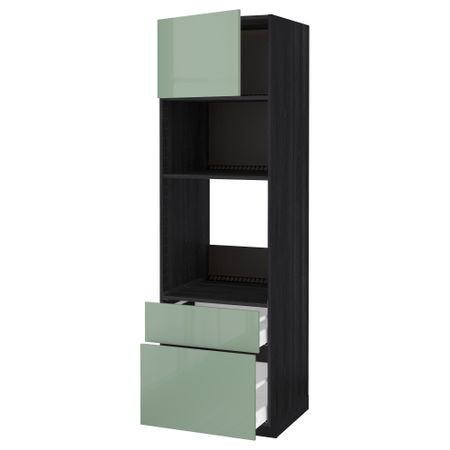 Высокий шкаф для духовки/СВЧ дверца, 2 ящика МЕТОД / МАКСИМЕРА, черный, Калларп светло-зеленый