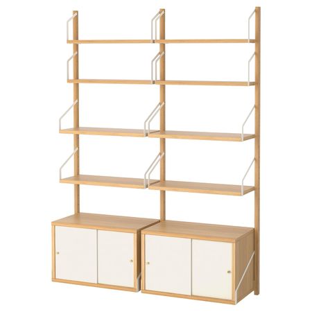 Комбинация для хранения, бамбук/белый 130x35x176 см IKEA SVALNÄS СВАЛЬНЭС 592.051.13