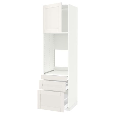 Высокий шкаф для двойной духовки, 3 ящика, дверца МЕТОД / МАКСИМЕРА, белый, Сэведаль белый