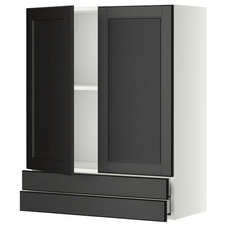 Навесной шкаф, 2 дверцы, 2 ящика МЕТОД / МАКСИМЕРА, белый, Лаксарби черно-коричневый