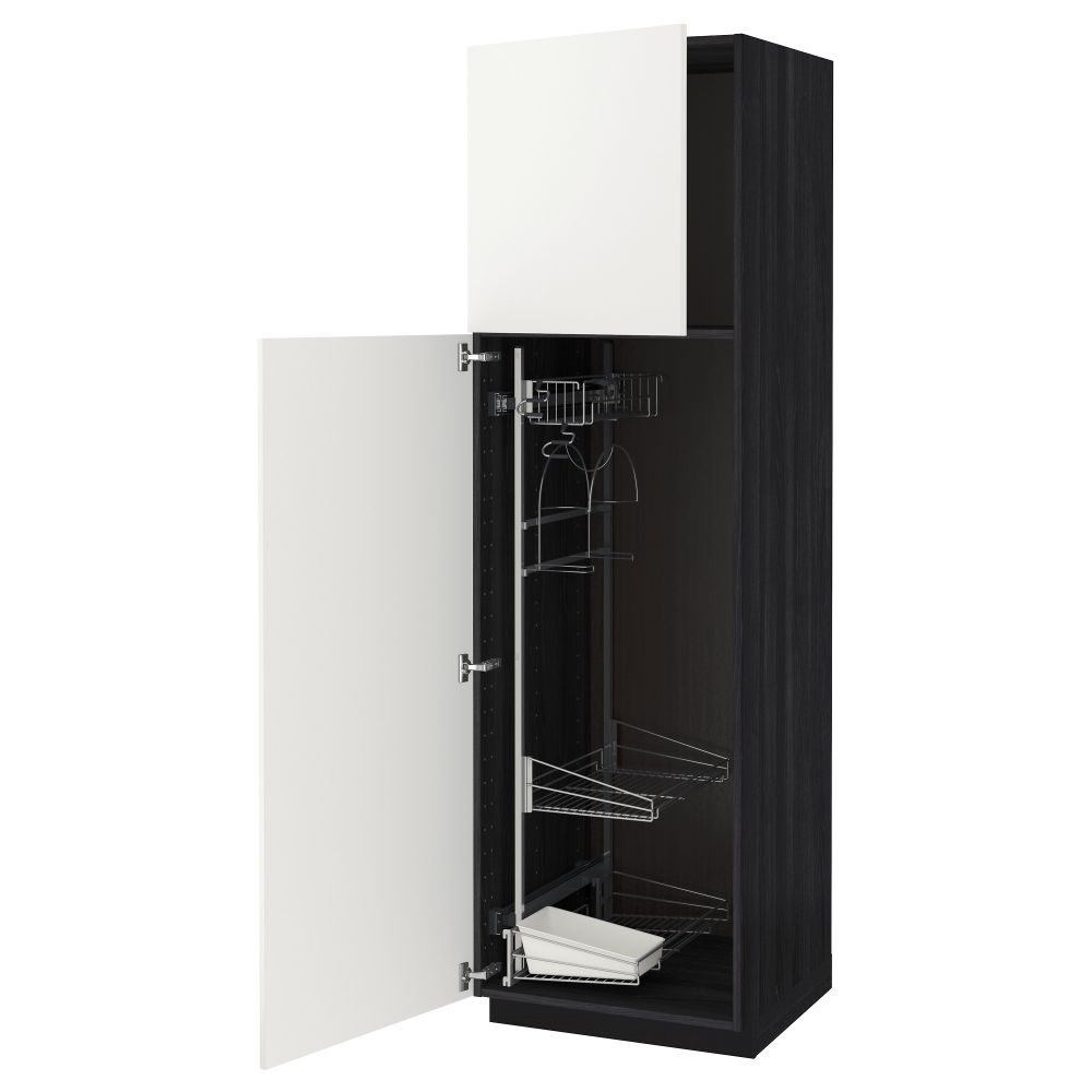 Высокий шкаф с отделением для аксессуаров, для уборки МЕТОД, черный, Хэггеби белый - схема-чертеж с размерами