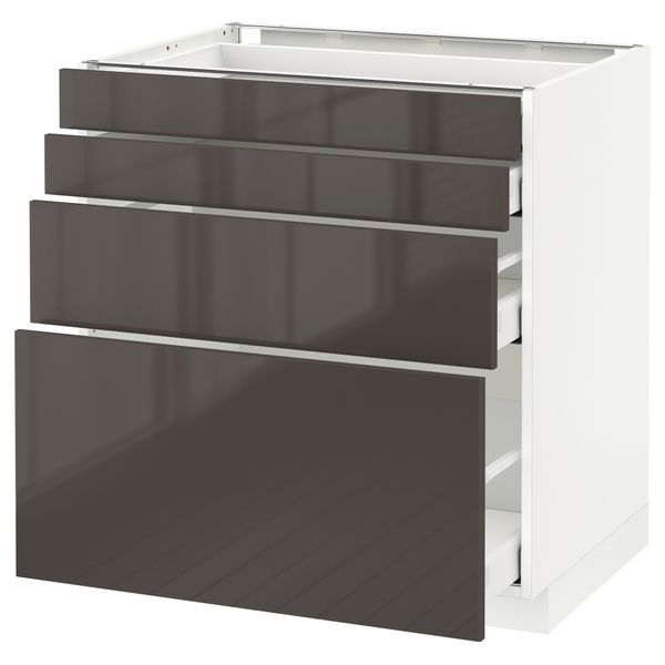 Напольный шкаф 4 фронтальных панели, 4 ящика МЕТОД / МАКСИМЕРА, белый, Рингульт серый - схема-чертеж с размерами