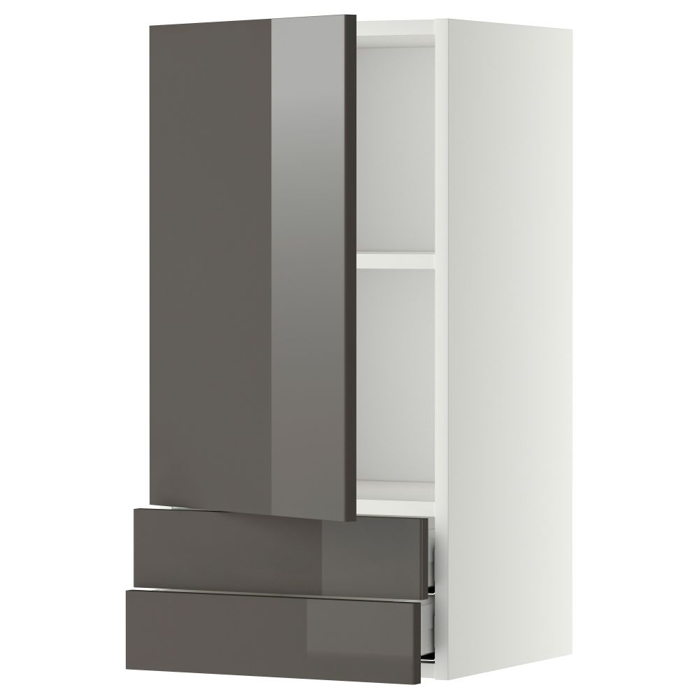 Навесной шкаф с дверцей, 2 ящика МЕТОД / МАКСИМЕРА, белый, Рингульт серый - фото 1