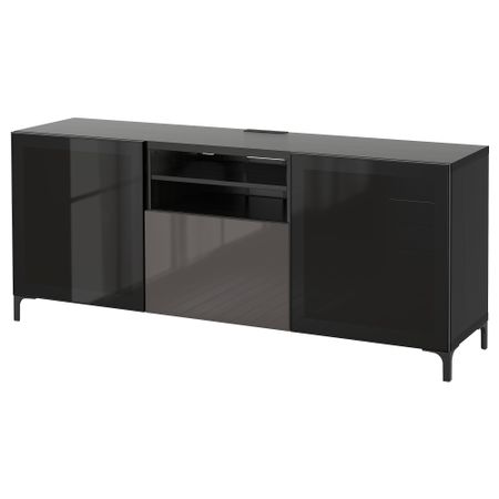 Тумба для ТВ с ящиками БЕСТО, черно-коричневый, Сельсвикен глянцевый/серый дымчатое стекло (180x40x74 см)