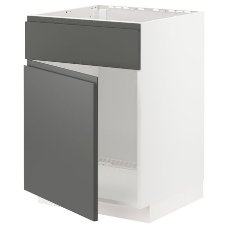 Шкаф под мойку/дверь/фасад, белый/Воксторп темно-серый 60x60 см IKEA METOD МЕТОД 394.459.20