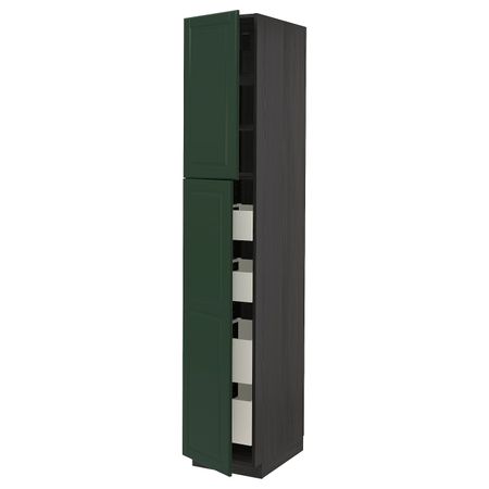 Высокий шкаф/2дверцы/4ящика, черный/Будбин темно-зеленый 40x60x220 см IKEA МЕТОД / МАКСИМЕРА 093.764.33