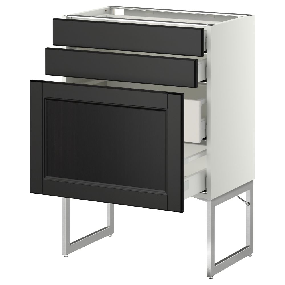 Напольный шкаф 3 фронтальных панели, 2 нижних, 2 средних ящика МЕТОД / МАКСИМЕРА, белый, Лаксарби черно-коричневый - схема-чертеж с размерами