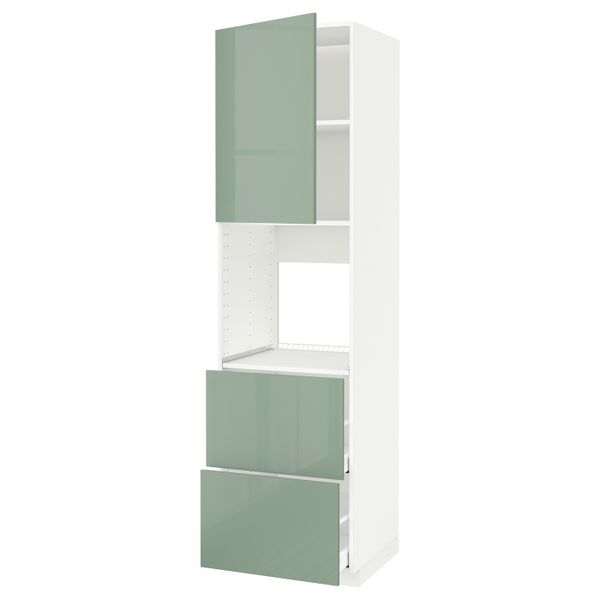 Высокий шкаф для духовки + дверца, 2 форнтальных, 2 высоких ящ, белый, Калларп светло-зеленый, 60x60x220 см IKEA МЕТОД / - схема-чертеж с размерами
