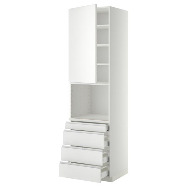 Высокий шкаф для комбинированния СВЧ, 4 ящика МЕТОД / МАКСИМЕРА, белый, Нодста белый - схема-чертеж с размерами