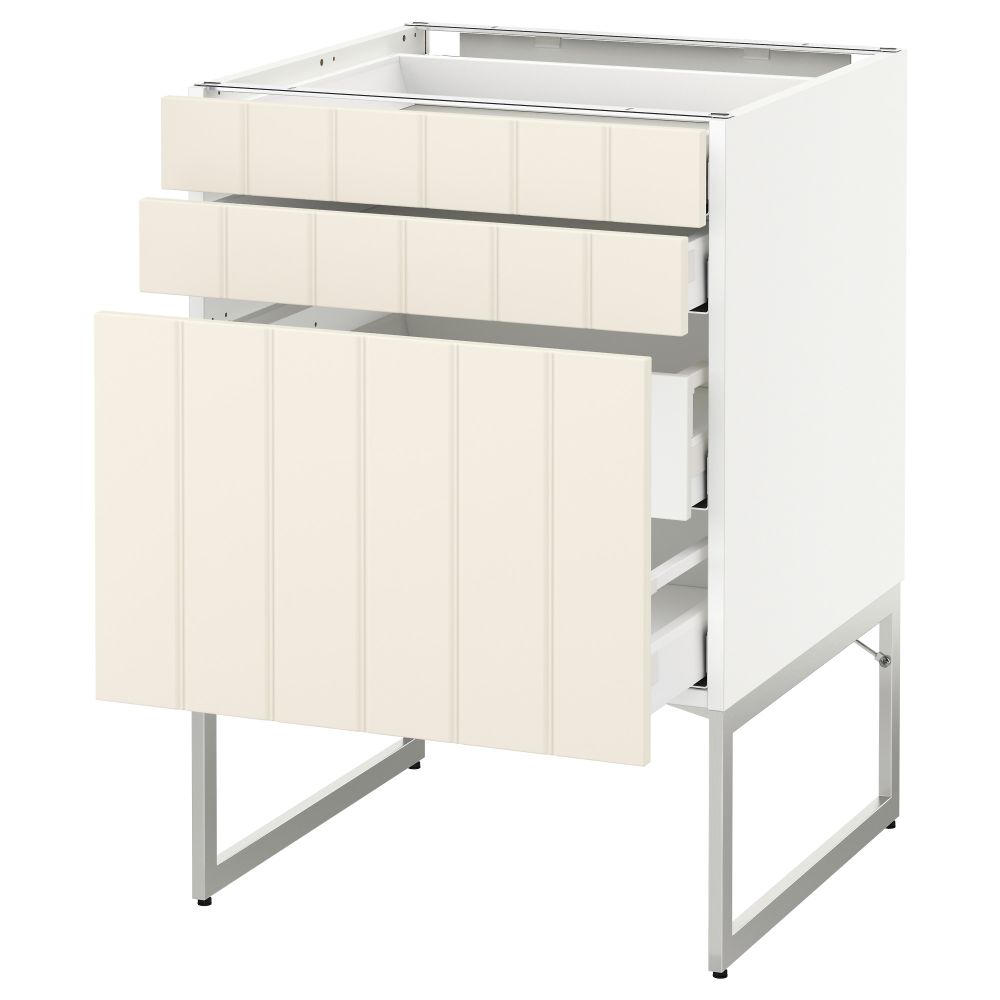 Напольный шкаф 3 фронтальных панели, 2 нижних, 2 средних ящика МЕТОД / МАКСИМЕРА, белый, Хитарп белый с оттенком - схема-чертеж с размерами