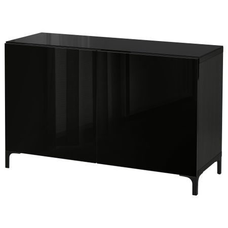 Комбинация для хранения с дверцами БЕСТО, черно-коричневый, Сельсвикен глянцевый/черный (120x40x74 см)