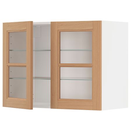 Навесной шкаф, полки, 2 стеклянные двери, 80x60 см, белый IKEA METOD МЕТОД 294.380.53