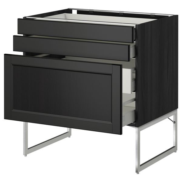 Напольный шкаф 3 фронтальных панели, 2 нижних, 2 средних ящика МЕТОД / МАКСИМЕРА, черный, Лаксарби черно-коричневый - схема-чертеж с размерами