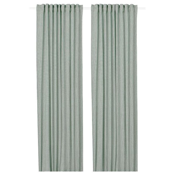 Гардины, 2 шт., белый, зеленый 145x300 см IKEA ORDENSFLY ОРДЕНСФЛИ 304.436.90 - фото 1