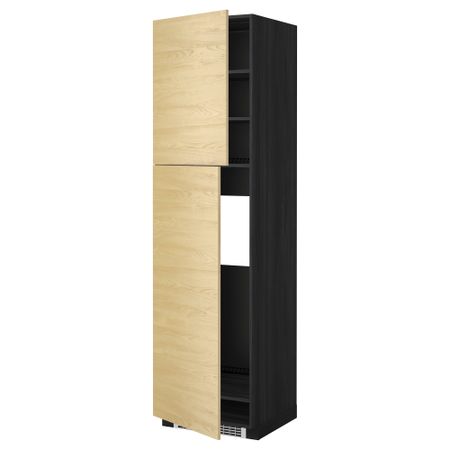 Высокий шкаф для холодильника, 2 дверцы МЕТОД, черный, Тингсрид береза