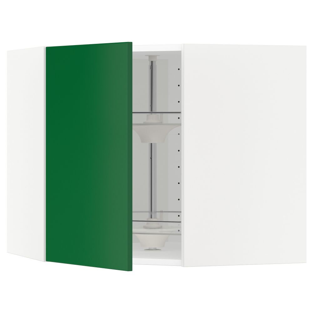 Угловой навесной шкаф с вращающейся секцией МЕТОД, белый, Флэди зеленый - схема-чертеж с размерами