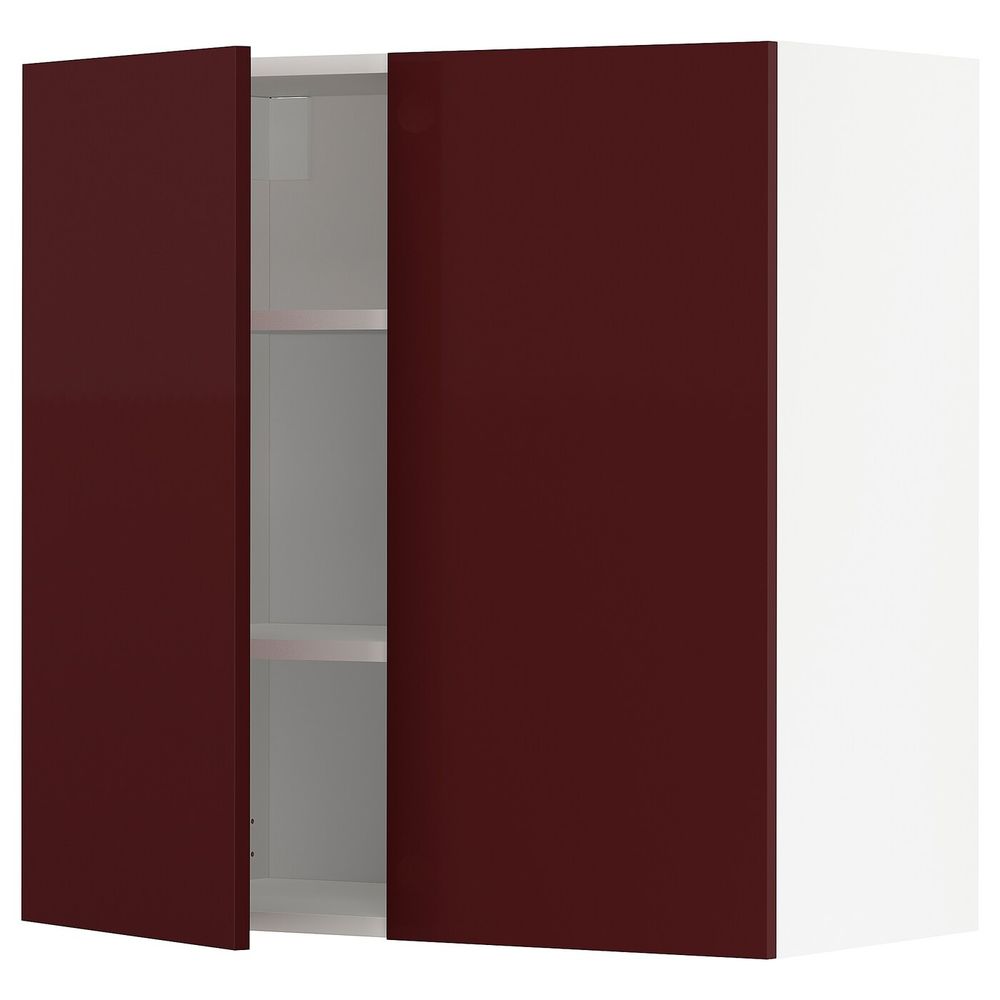 Навесной шкаф с полками/2дверцы, белый Калларп/глянцевый темный красно-коричневый 80x80 см IKEA METOD МЕТОД 194.463.98 - фото 1