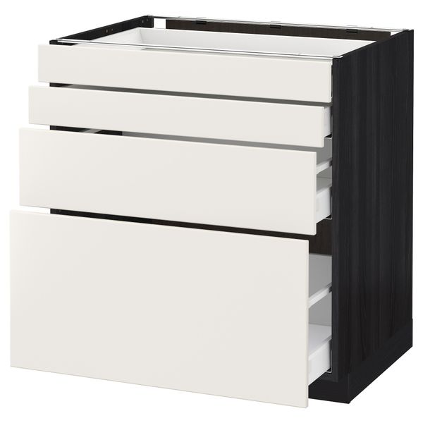 Напольный шкаф 4 фронтальных панели, 4 ящика МЕТОД / МАКСИМЕРА, черный, Веддинге белый - схема-чертеж с размерами