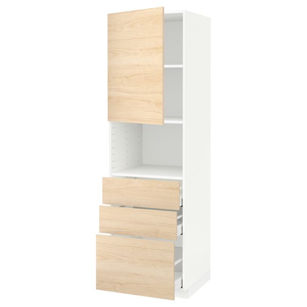 Высокий шкаф для/СВЧ+дверца/3 ящика МЕТОД / МАКСИМЕРА, белый, Аскерсунд под светлый ясень ясень - схема-чертеж с размерами